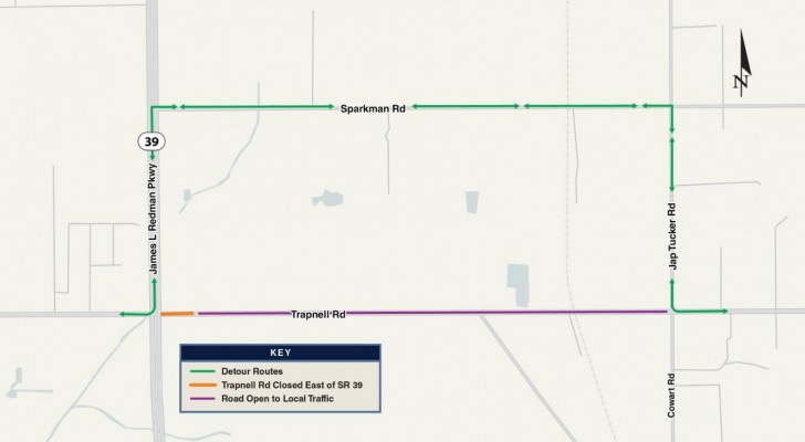 Trapnell Road east of SR 39 Closing Nightly